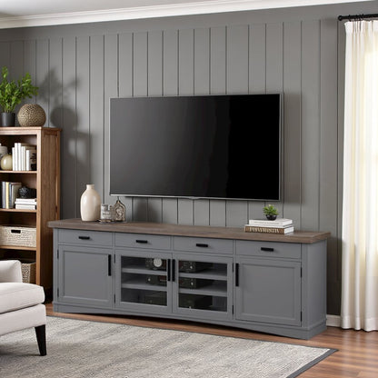 Gray 92 Inch TV Stand – Long Entertainment Center for Living Room Use
