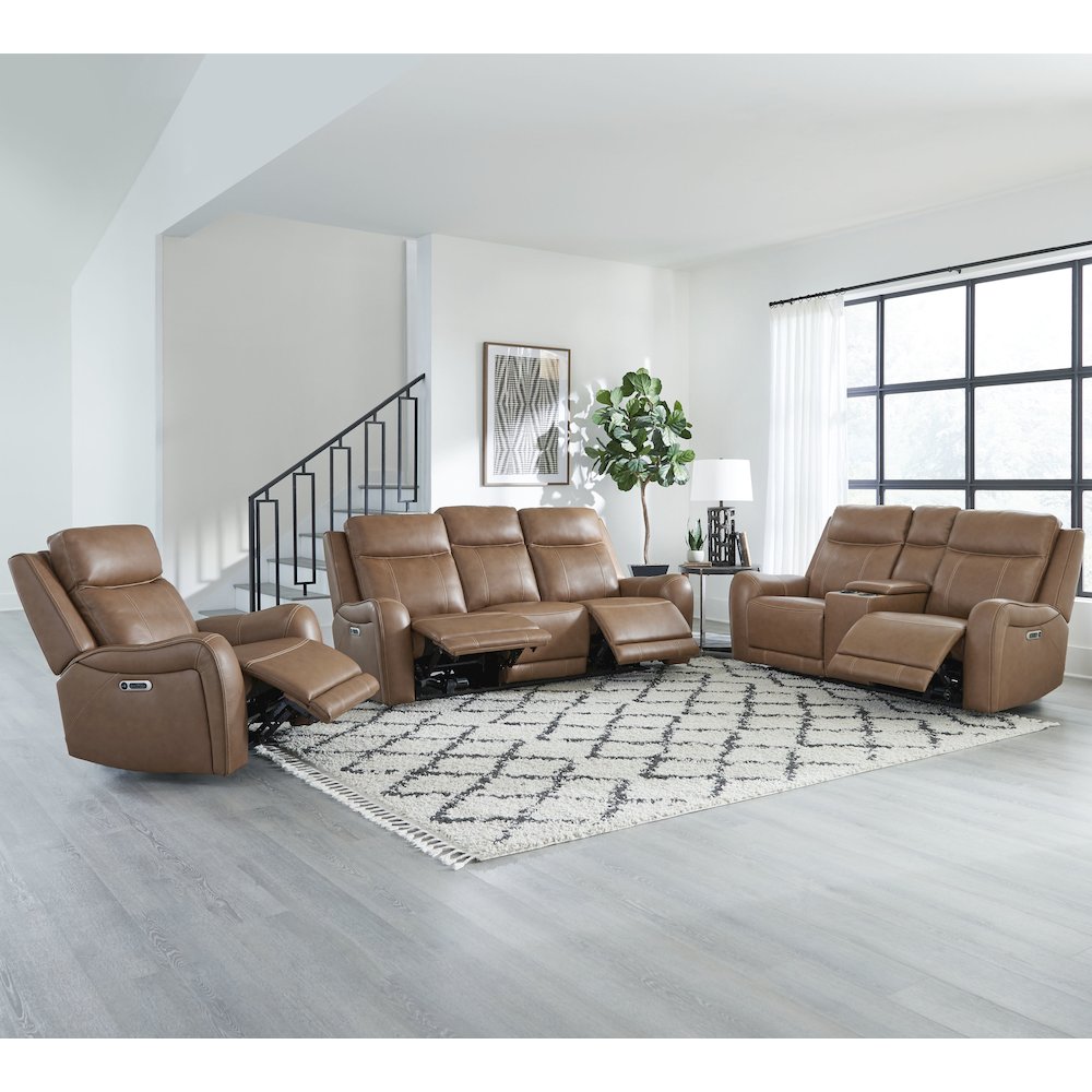 Haywood - Butternut Power Reclining Sofa Loveseat and Recliner
