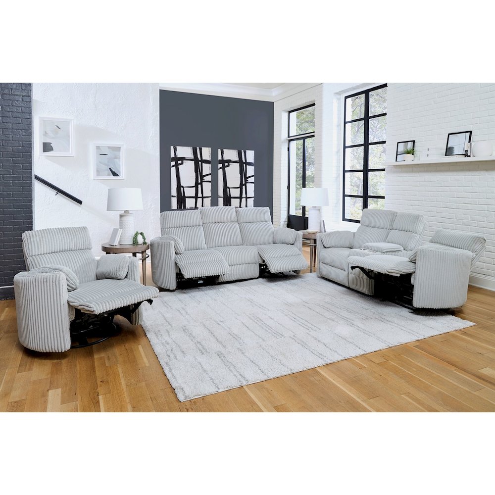 Radius - Mega Grey Power Reclining Sofa Loveseat and Recliner