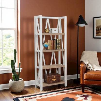 White Wooden Bookshelve, Tall Bookcase with 4-Tier Wood Bookshelf Design