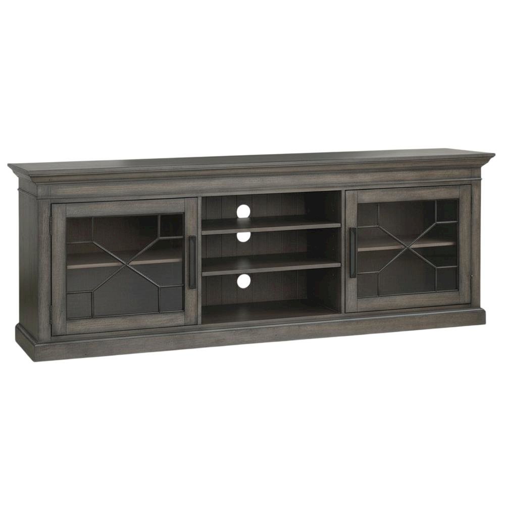 Smokey Grey TV Console, Rustic Traditional Style, Solid Mango Construction