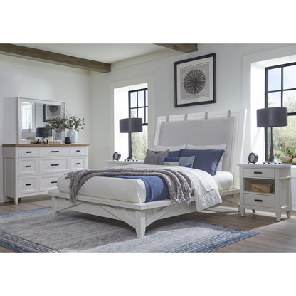 Modern Bedroom King Platform Bed 2 Nightstands and Dresser with Mirror