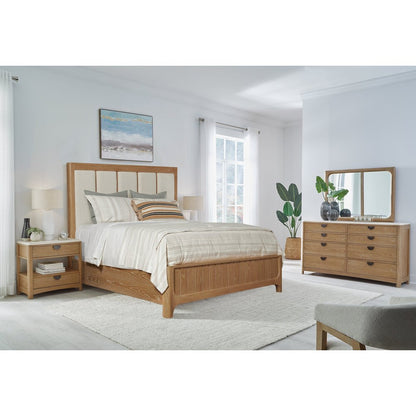 Bedroom King Panel Bed 2 Nightstands and Dresser with Mirror