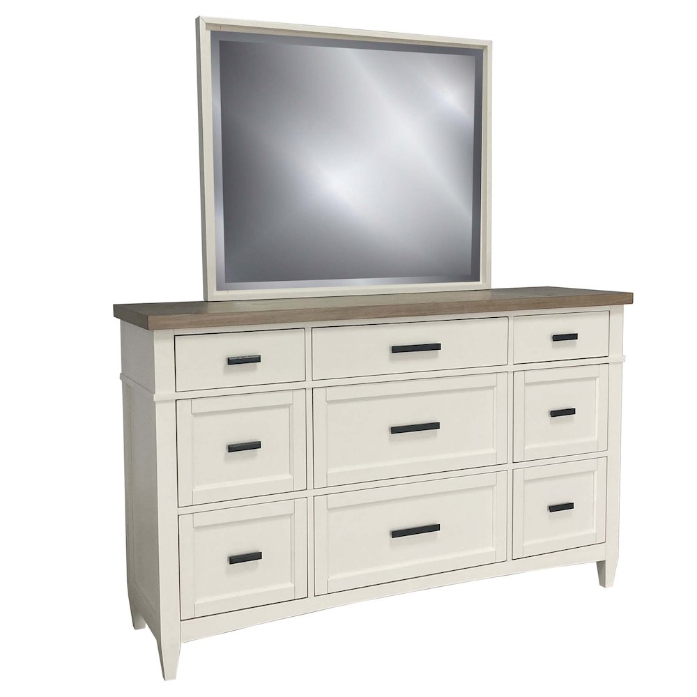 Modern Bedroom King Platform Bed 2 Nightstands and Dresser with Mirror