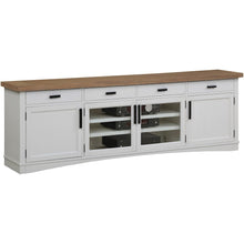 White 92 Inch TV Stand with Oak Top, Long Entertainment Center Console
