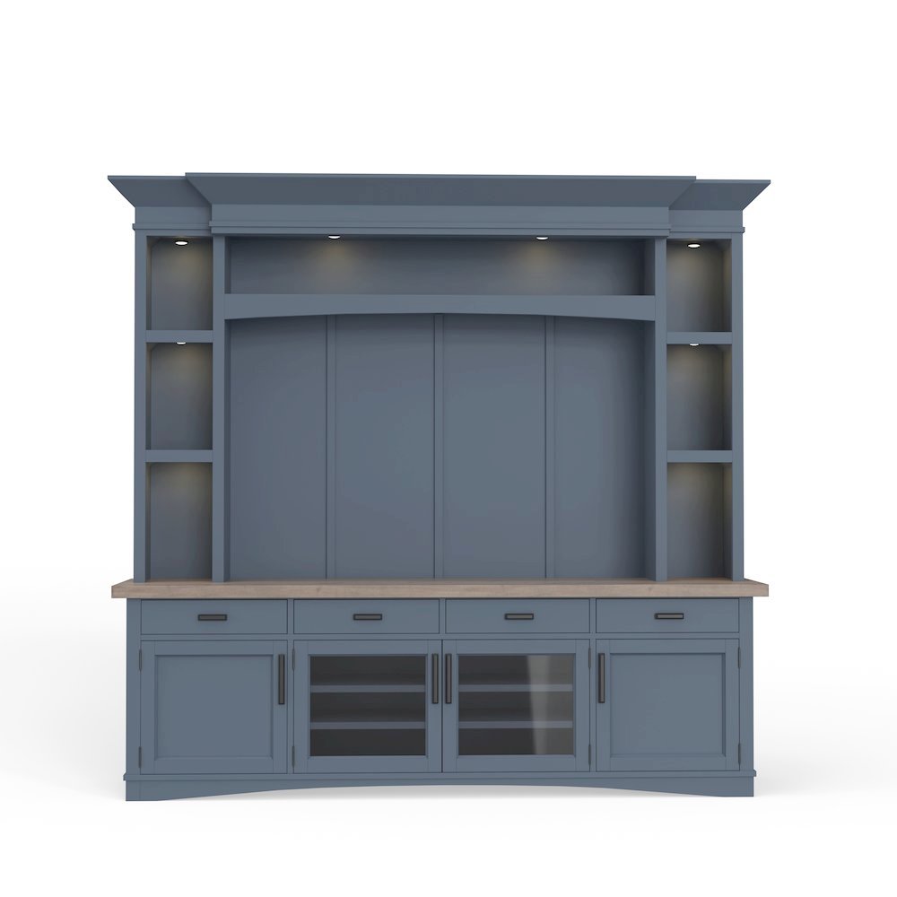 Blue Entertainment Center with Storage and Bookshelves