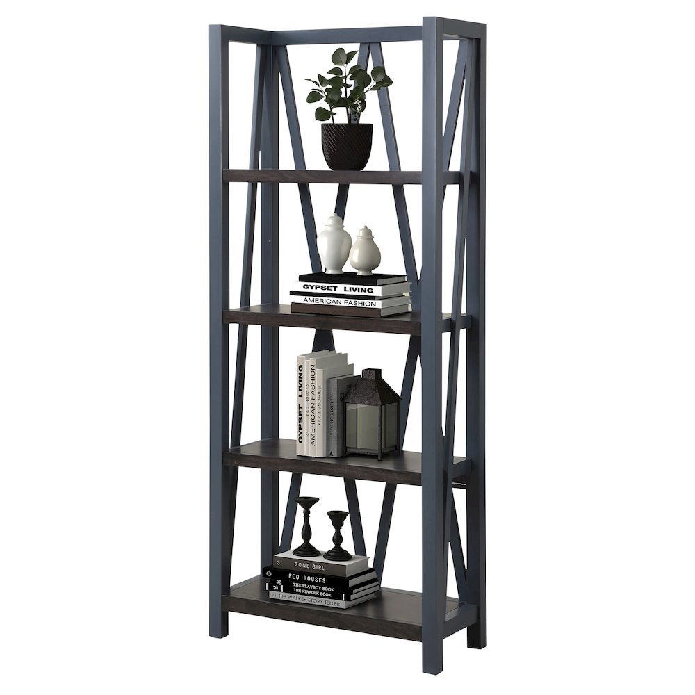 Blue Wooden Bookshelve, Tall Bookcase with 4-Tier Wood Bookshelf Design