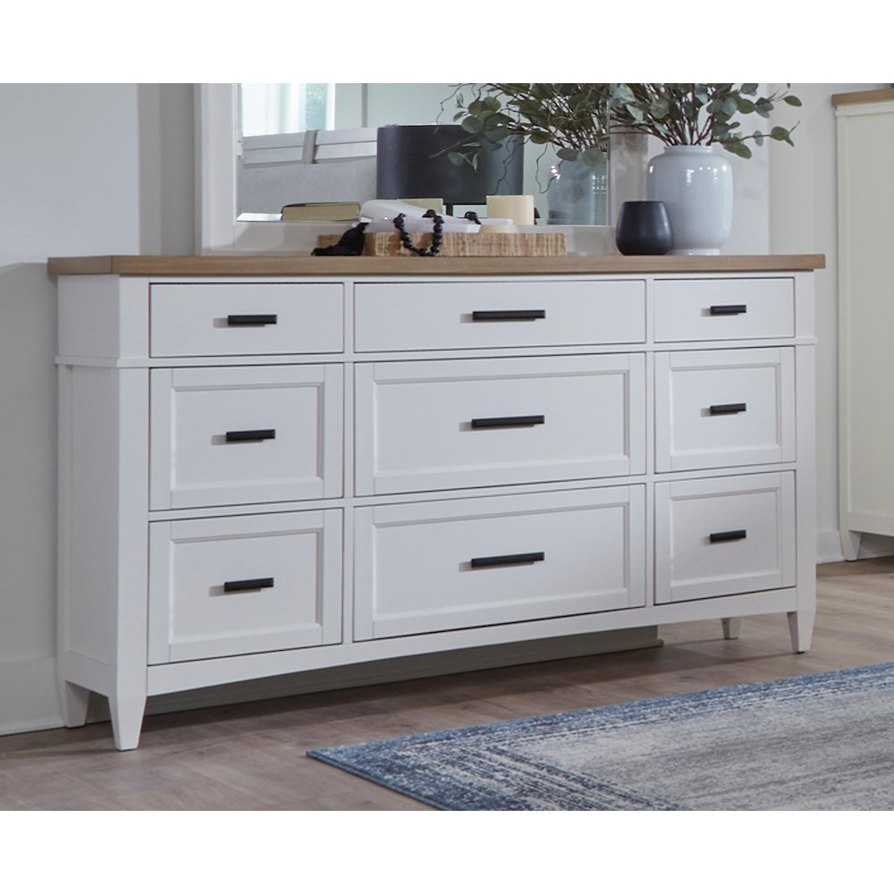 Modern Bedroom King Shelter Bed with 2 Nightstands and Dresser with Mirror