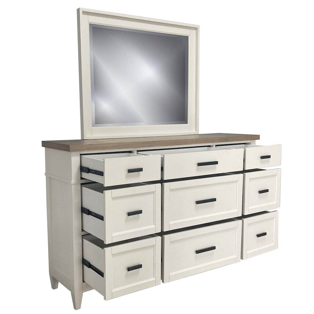 Modern Bedroom King Shelter Bed with 2 Nightstands and Dresser with Mirror