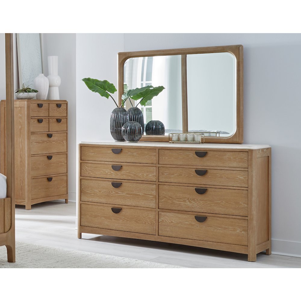 Bedroom King Panel Bed 2 Nightstands and Dresser with Mirror