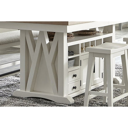 Modern Dining Island Counter Height Table with 6 upholstered chairs