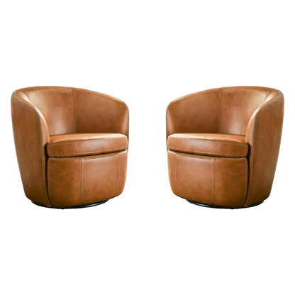 Barolo - Vintage Caramel 100% Italian Leather Swivel Club Chair Two Pack