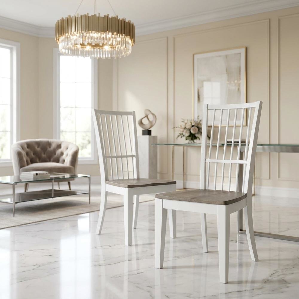 White Spindle Back Dining Chairs in Two-Pack with Classic Style and Comfort