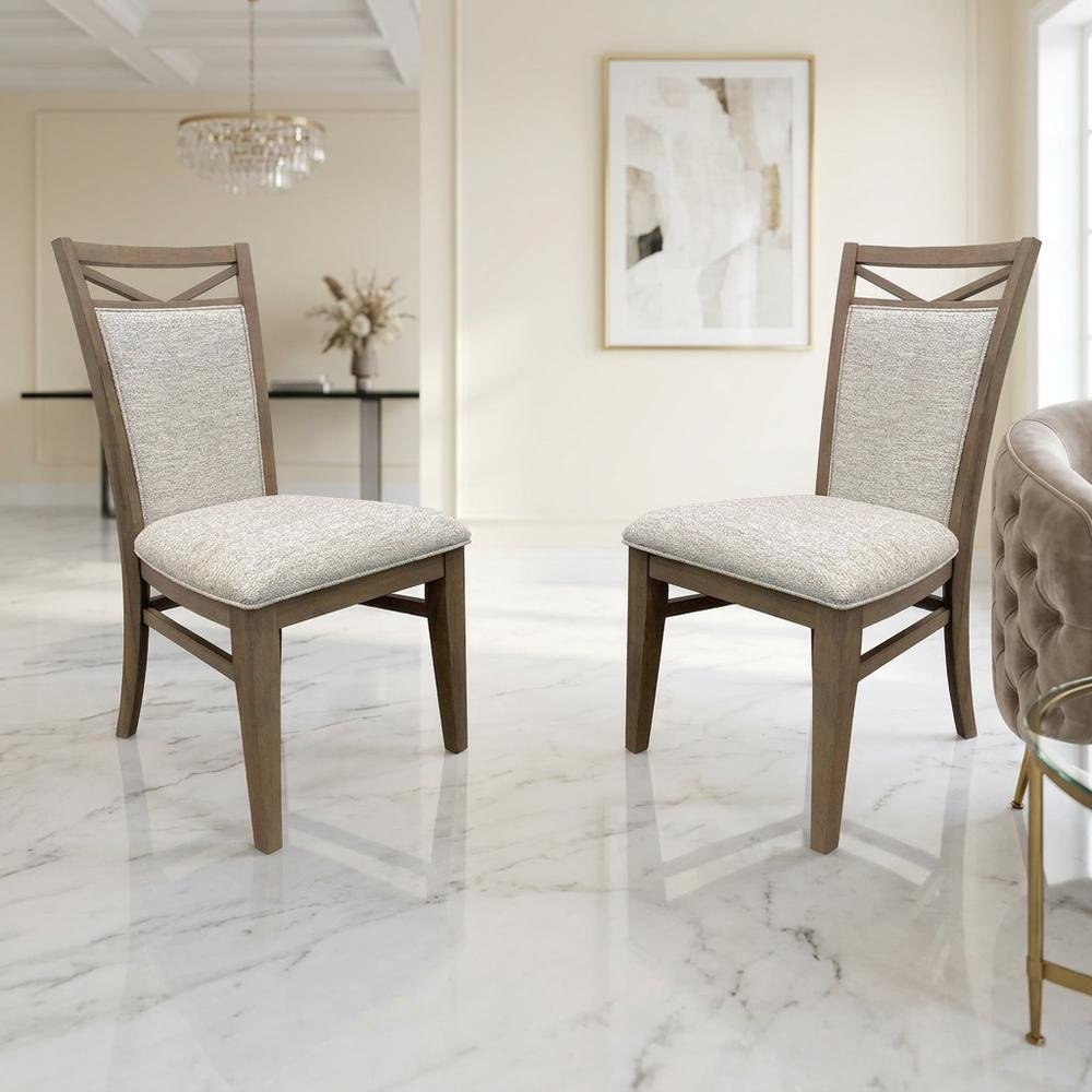 Brown Upholstered Dining Chairs Set with Ergonomic Armrests, 2-Pack