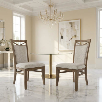 Brown Upholstered Dining Chairs Set with Ergonomic Armrests, 2-Pack