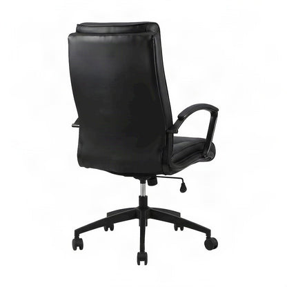 Top Grain Leather Mid-Back Ergonomic Rolling Office Chair, Swivel, Black