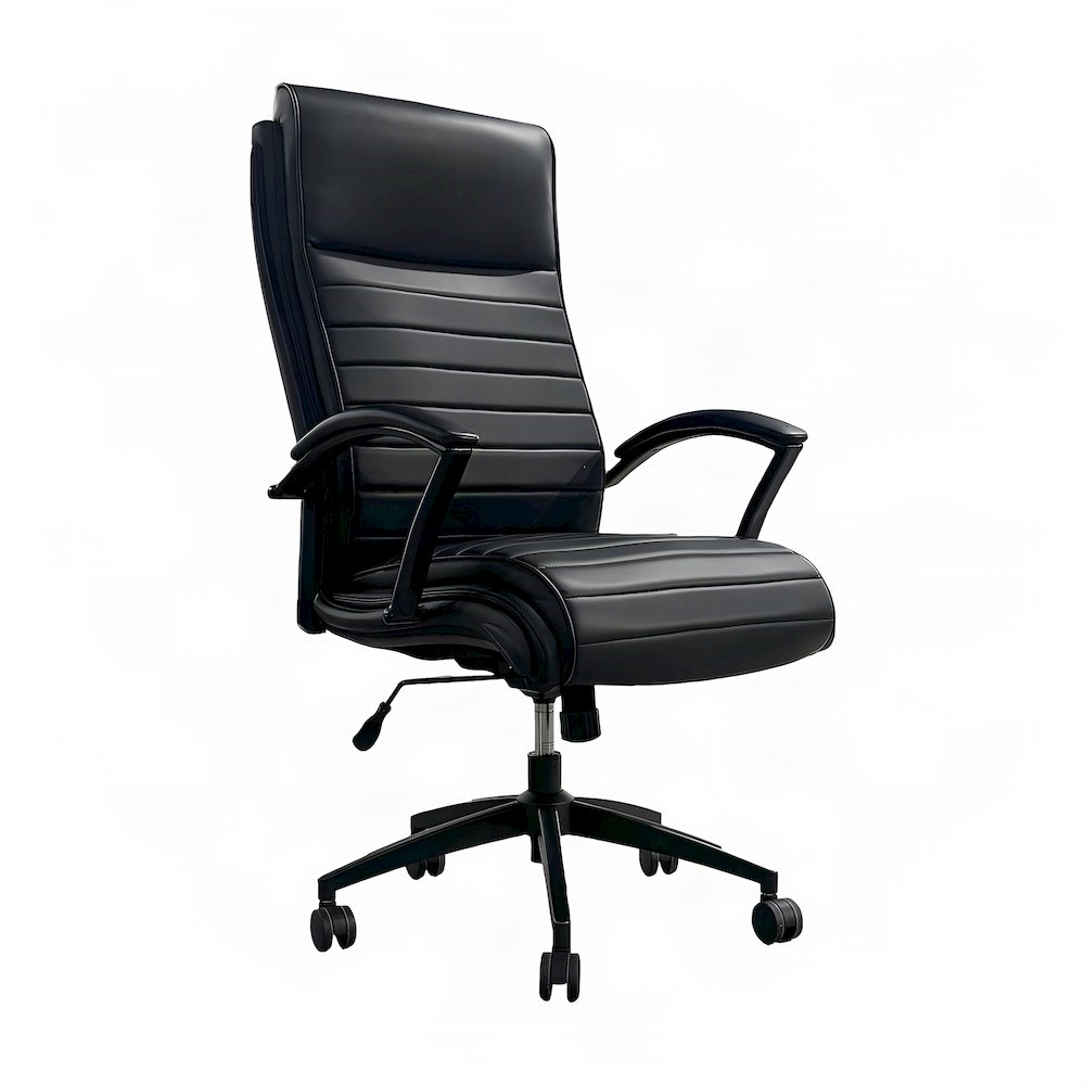 Top Grain Leather Mid-Back Ergonomic Rolling Office Chair, Swivel, Black