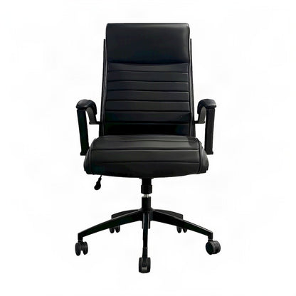 Top Grain Leather Mid-Back Ergonomic Rolling Office Chair, Swivel, Black