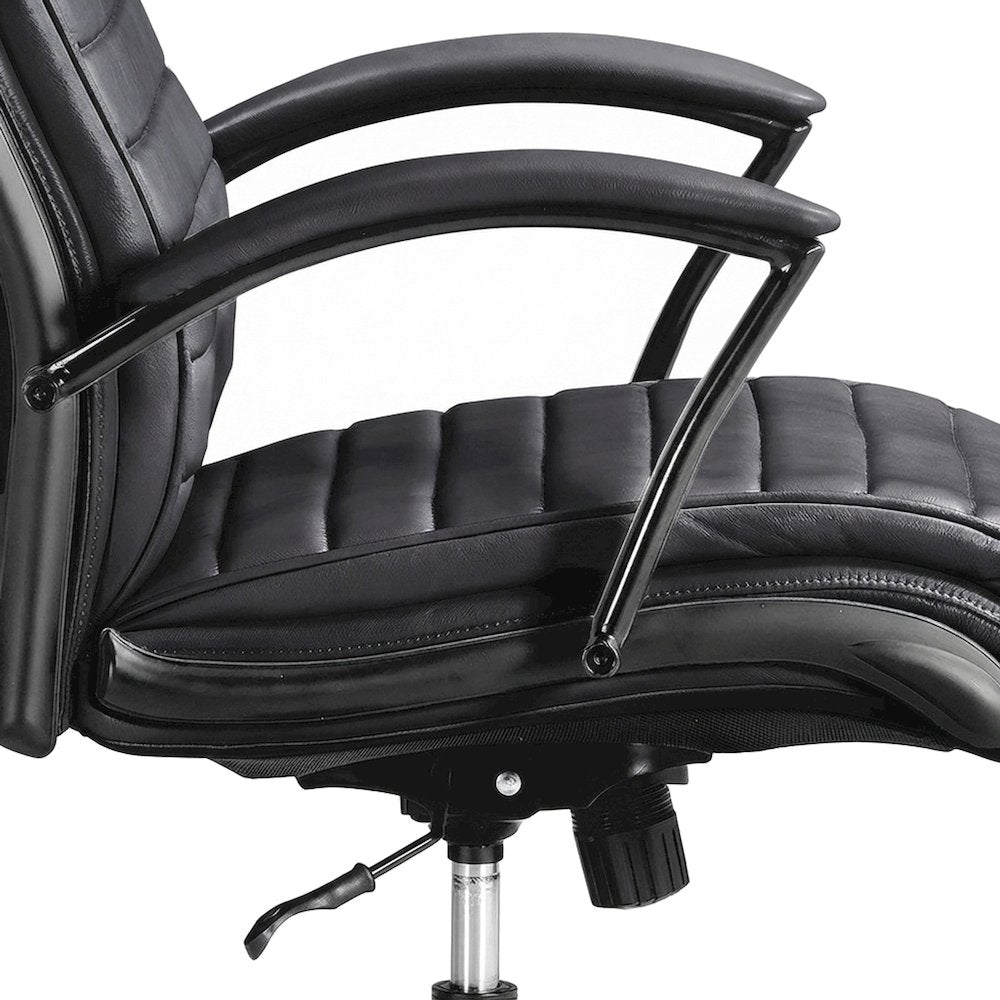 Top Grain Leather Mid-Back Ergonomic Rolling Office Chair, Swivel, Black