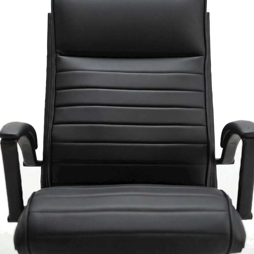 Top Grain Leather Mid-Back Ergonomic Rolling Office Chair, Swivel, Black