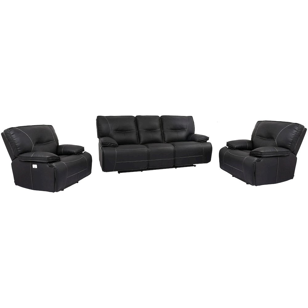 Spartacus - Black Power Reclining Sofa and Two Recliners