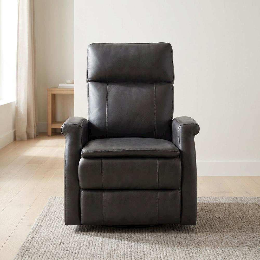 Contemporary Warm Grey Swivel Glider Recliner with Comfortable Headrest