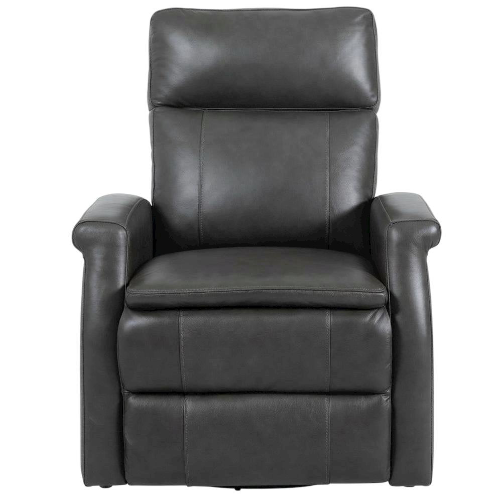 Contemporary Warm Grey Swivel Glider Recliner with Comfortable Headrest