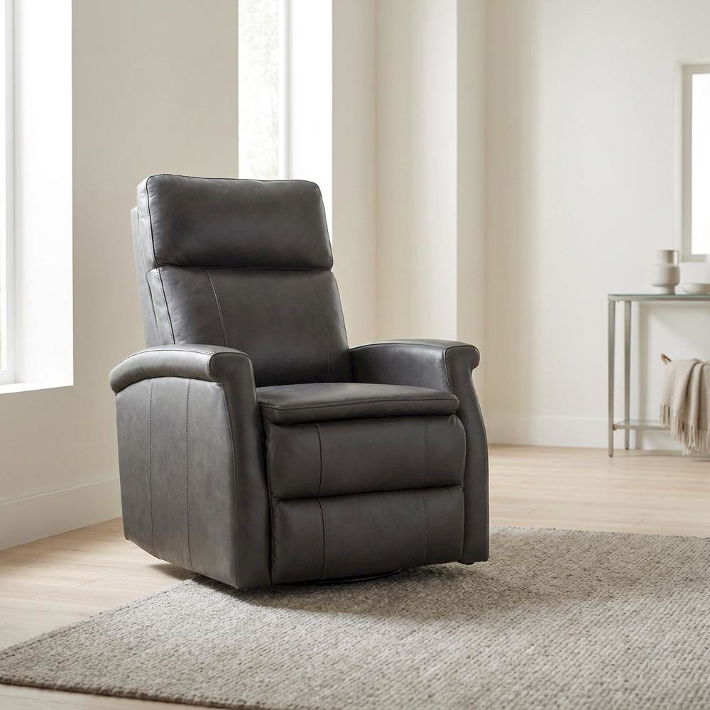 Contemporary Warm Grey Swivel Glider Recliner with Comfortable Headrest