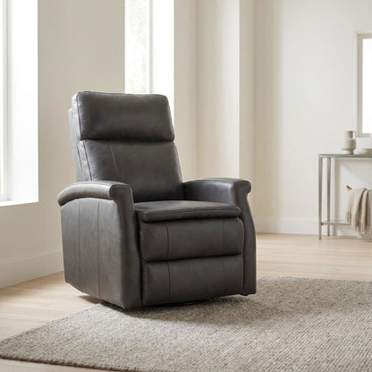 Contemporary Warm Grey Swivel Glider Recliner with Comfortable Headrest