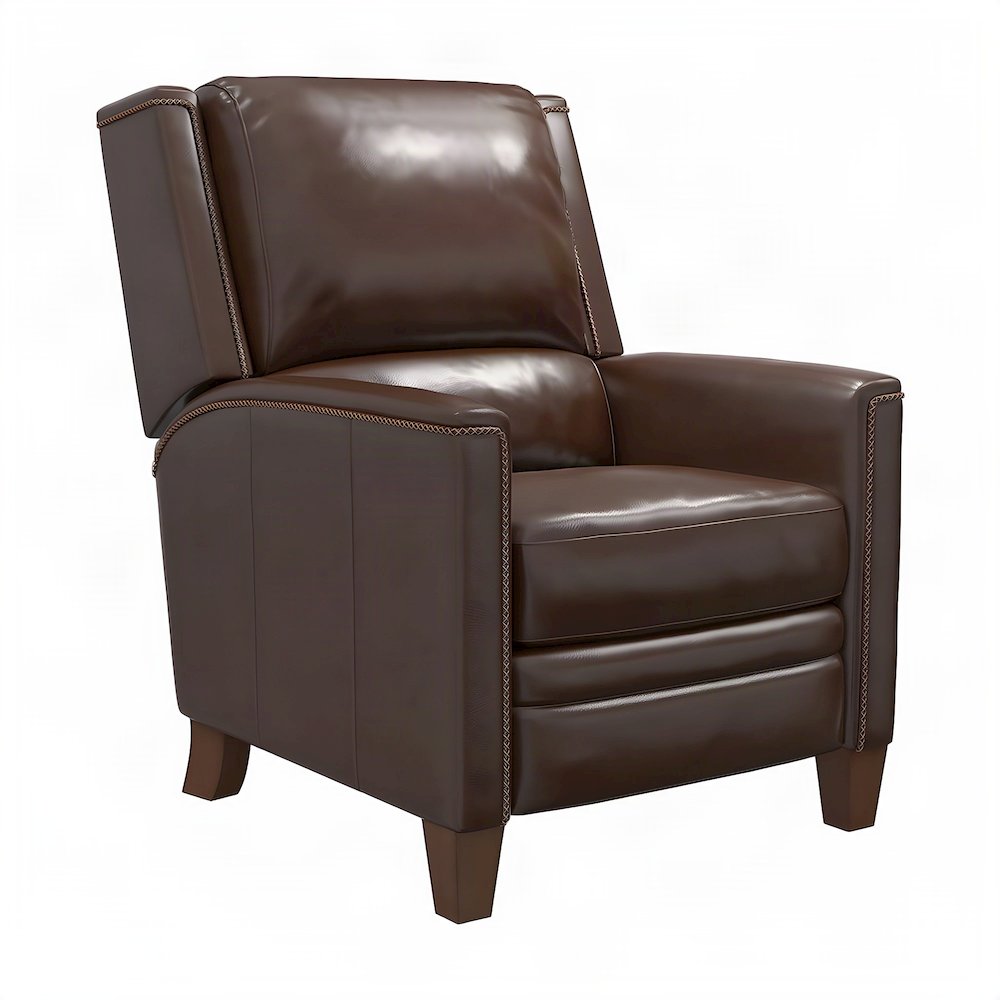 Top Grain Leather Manual Recliner Chairs, Lay-Flat, Set of 2, Brown