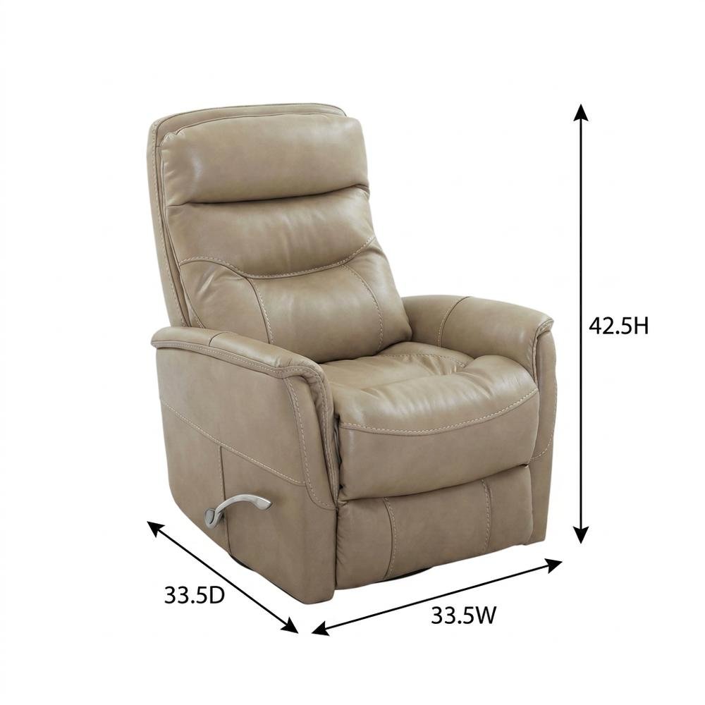 Tan linen swivel glider recliner set with transitional style and plush seating