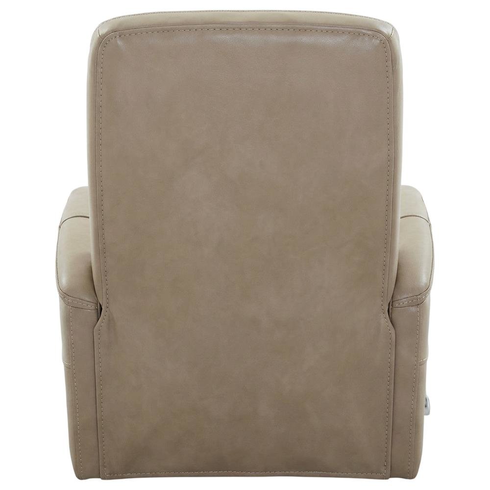 Tan linen swivel glider recliner set with transitional style and plush seating
