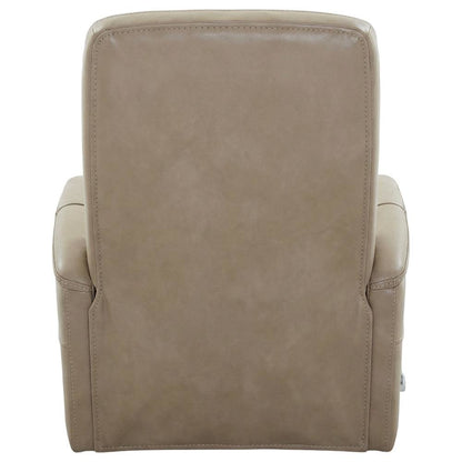 Tan linen swivel glider recliner set with transitional style and plush seating