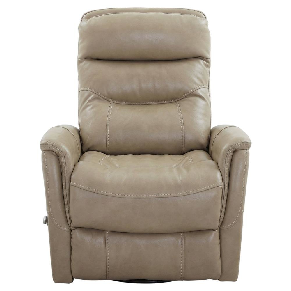 Tan linen swivel glider recliner set with transitional style and plush seating