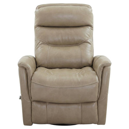 Tan linen swivel glider recliner set with transitional style and plush seating