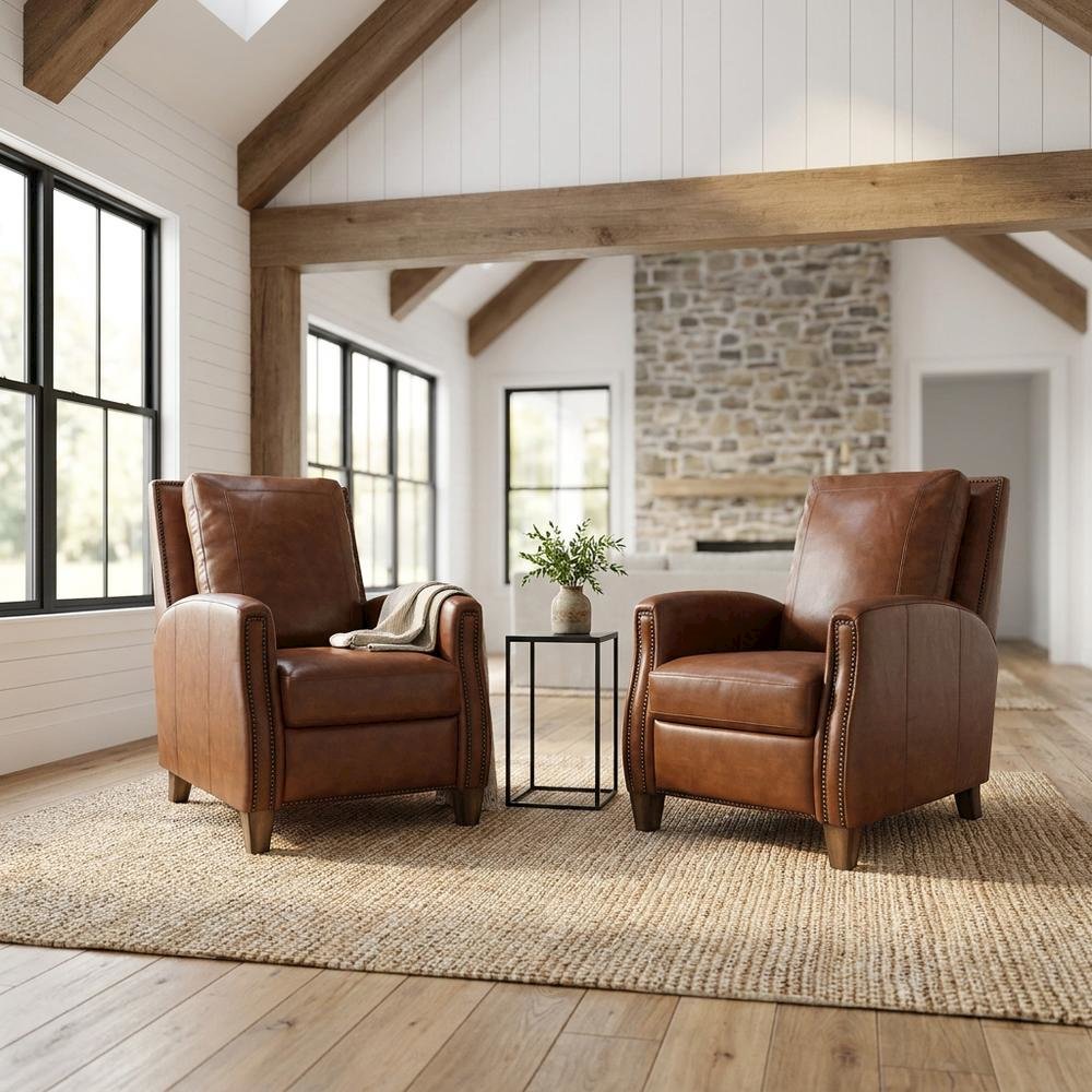 Chestnut Recliner Two Pack with Transitional Style and Comfortable Seating