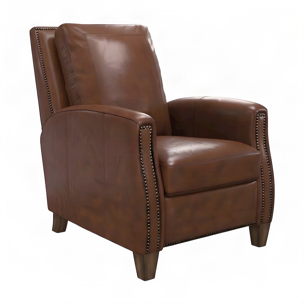 Top Grain Leather Manual Recliner Chair with Lay-Flat Pushback Design, Brown