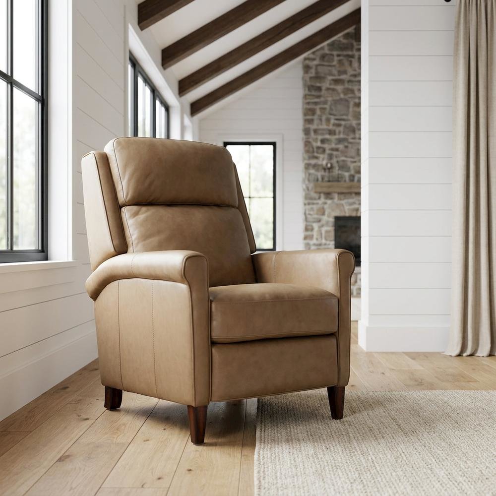 Cream Manual Recliner with Headrest in Traditional Design for Relaxation