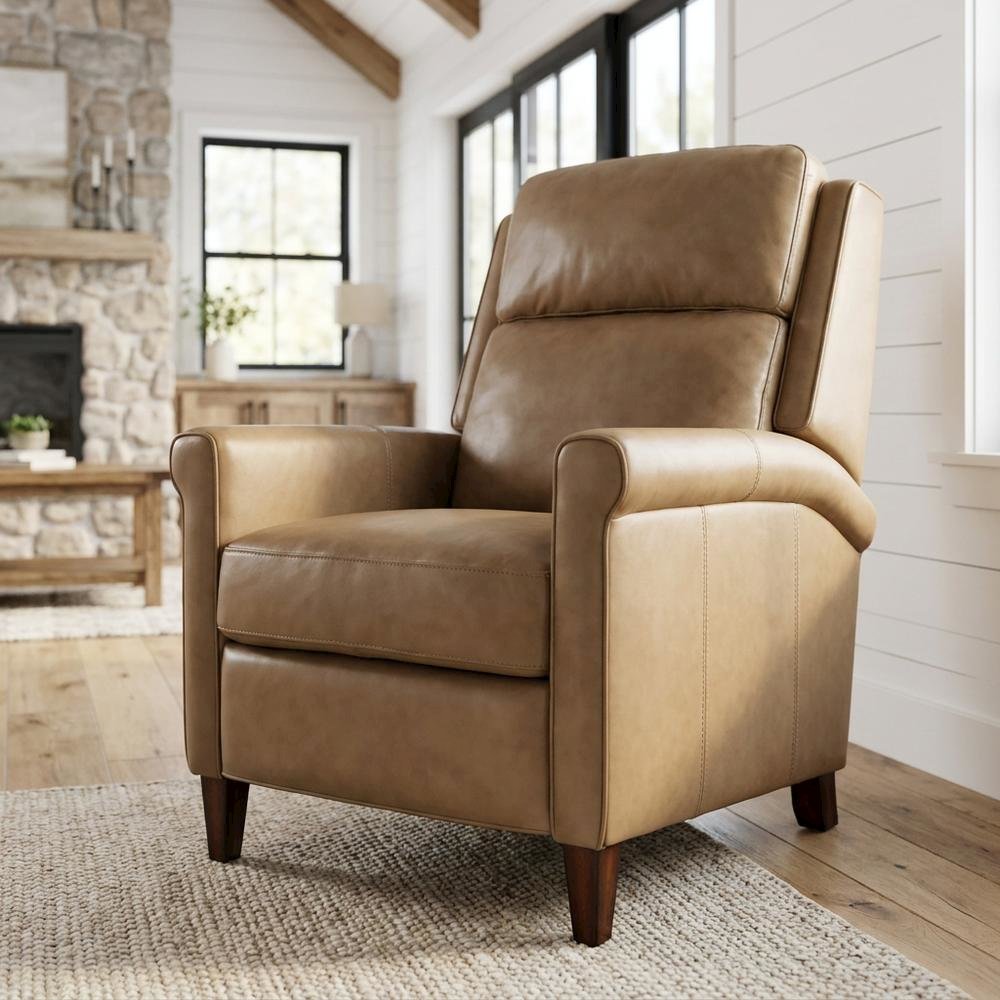 Cream Manual Recliner with Headrest in Traditional Design for Relaxation