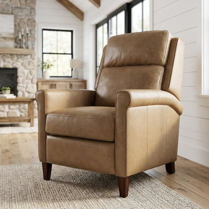 Cream Manual Recliner with Headrest in Traditional Design for Relaxation