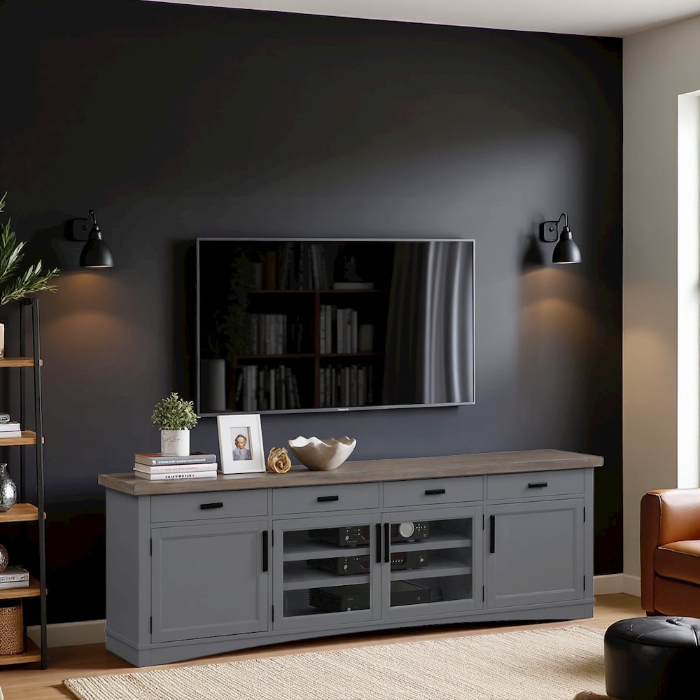 Gray 92 Inch TV Stand – Long Entertainment Center for Living Room Use