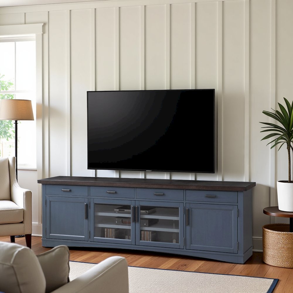 Blue 92 Inch TV Stand with Storage, Long Entertainment Center Console
