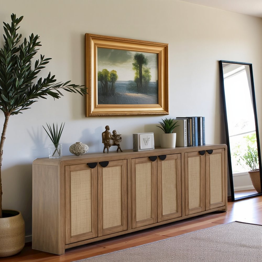 Brown Under TV Cabinet Base Cabinet with Display Doors and Storage