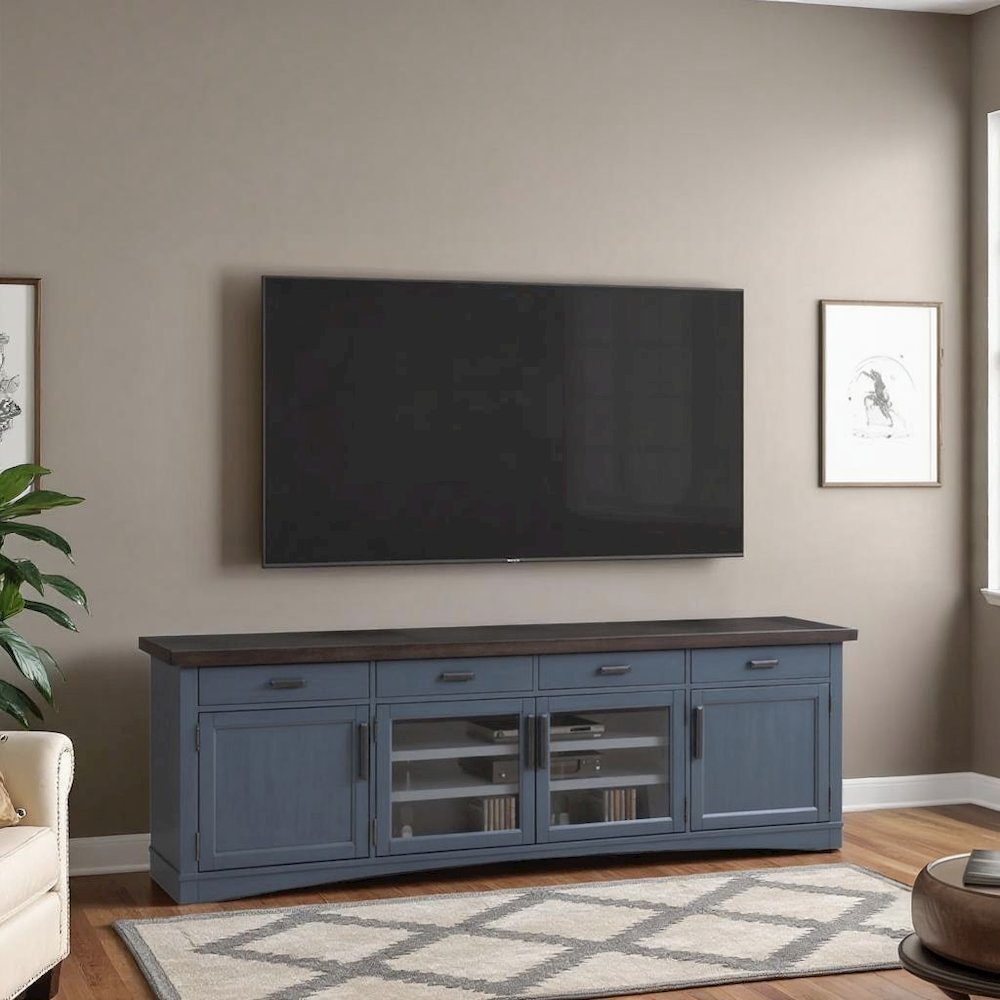 Blue 92 Inch TV Stand with Storage, Long Entertainment Center Console