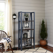 Blue Wooden Bookshelve, Tall Bookcase with 4-Tier Wood Bookshelf Design