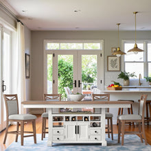 White Counter Height Dining Table with Storage and Oak Veneer Top
