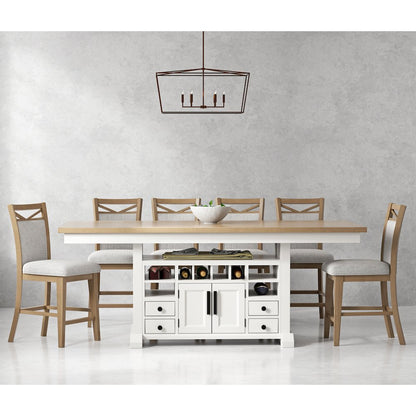Modern Dining Island Counter Height Table with 6 upholstered chairs