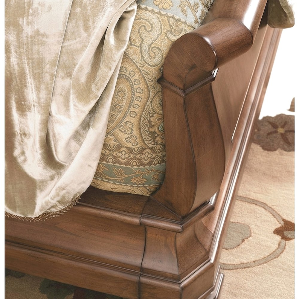 Alder Solids Sleigh Bed Queen Frame with Headboard, Distressed Finish, Cognac