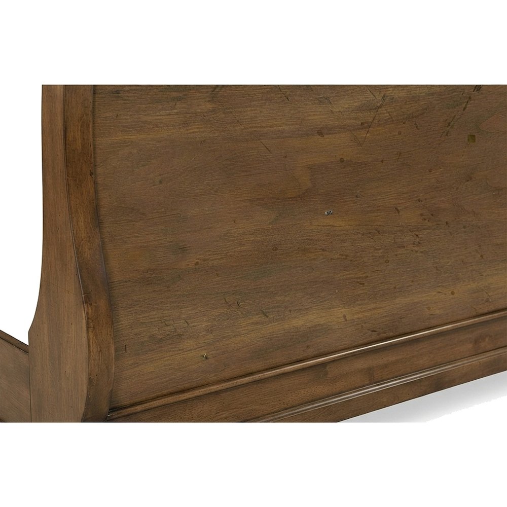 Alder Solids Sleigh Bed Queen Frame with Headboard, Distressed Finish, Cognac