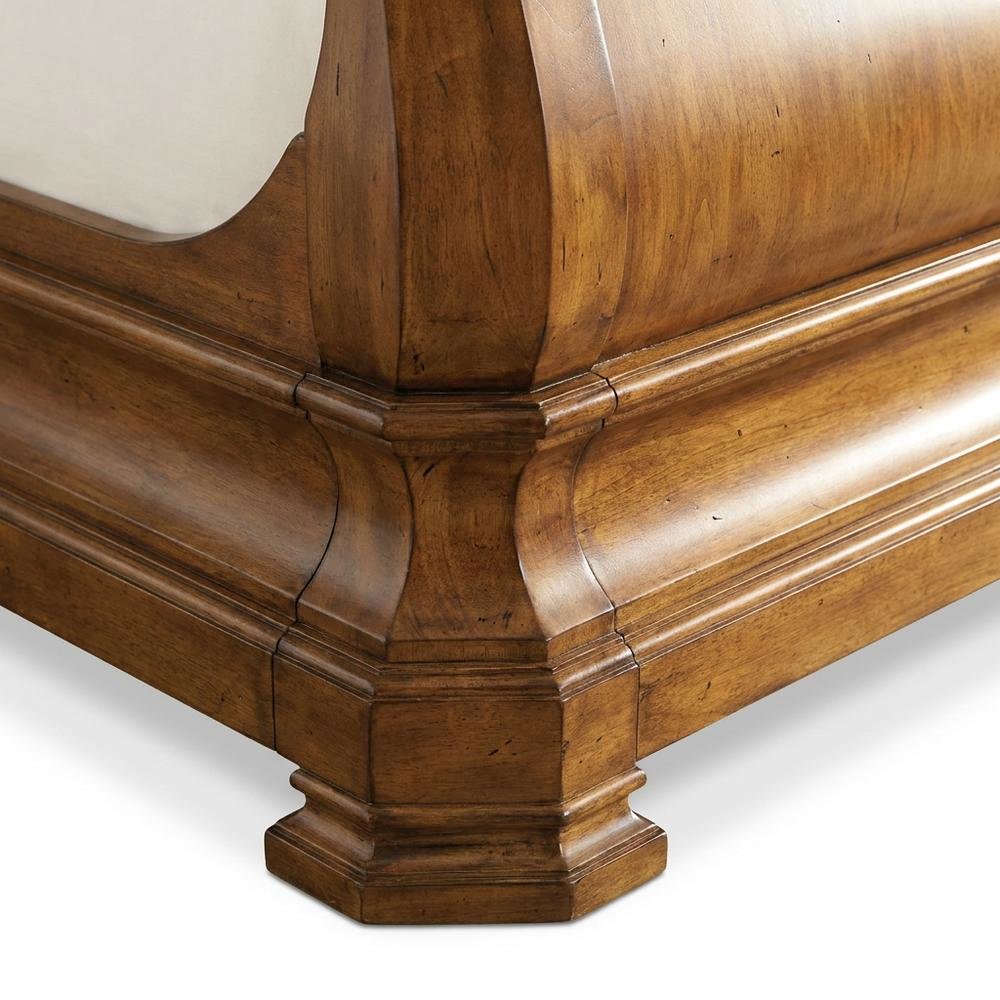 Alder Solids Sleigh Bed Queen Frame with Headboard, Distressed Finish, Cognac